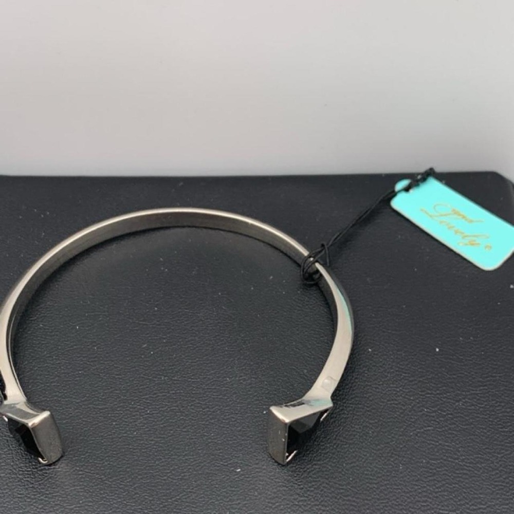 NWT And Lovely Silver tone cuff bangle bracelet with black rhinestones